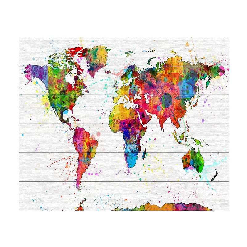 Trademark Fine Art Michael Tompsett Map of the World Watercolor Wood Slat