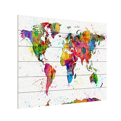 Trademark Fine Art Michael Tompsett 'Map of the World Watercolor' Wood Slat Art