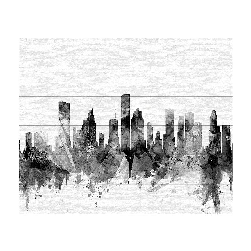 Trademark Fine Art Michael Tompsett Houston Texas Skyline B&W Wood Slat A