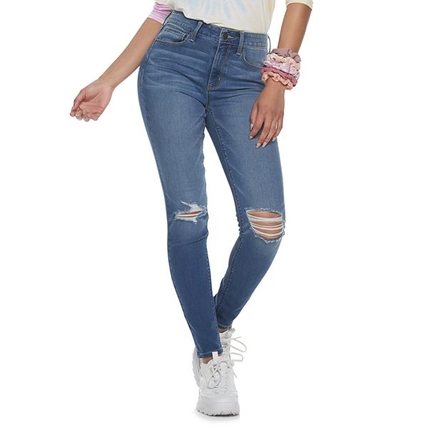 Juniors' Mudd® High Rise Destructed Skinny Jeans