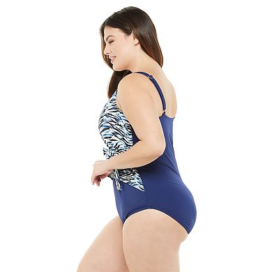 Plus Size EVRI Printed Wrap One-Piece Swimsuit