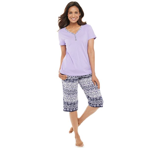 Women's Croft & Barrow® Henley & Skimmer Capris Pajama Set