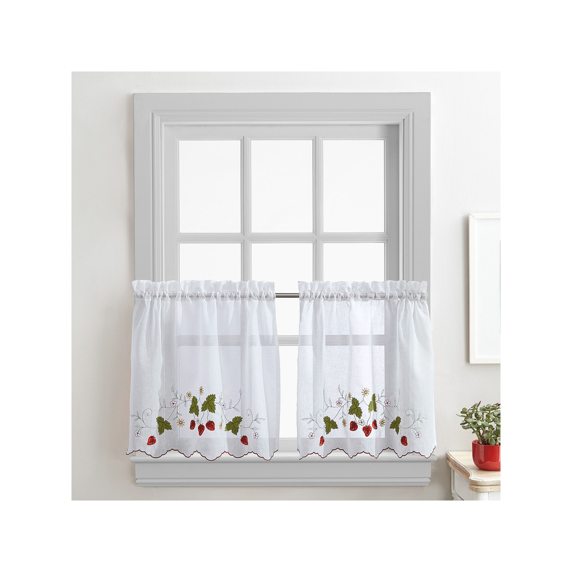 CHF Strawberry Garden Window Curtain Tier Set, Red