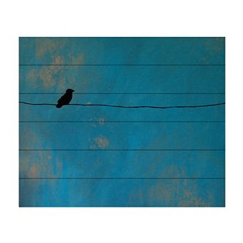 Trademark Fine Art Lone Bird Blue Wood Slat Wall Art