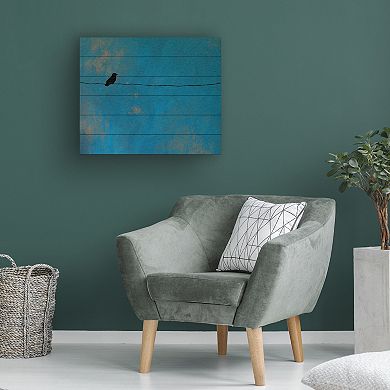 Trademark Fine Art Lone Bird Blue Wood Slat Wall Art