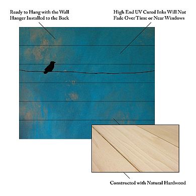 Trademark Fine Art Lone Bird Blue Wood Slat Wall Art