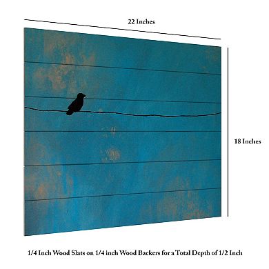 Trademark Fine Art Lone Bird Blue Wood Slat Wall Art