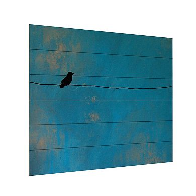 Trademark Fine Art Lone Bird Blue Wood Slat Wall Art