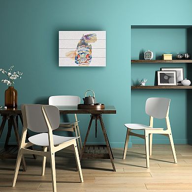 Trademark Fine Art White Blue Fish Wood Slat Wall Art