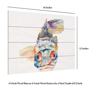 Trademark Fine Art White Blue Fish Wood Slat Wall Art