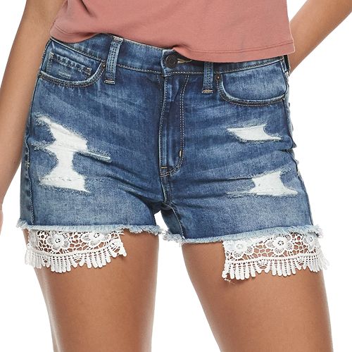 Juniors' Mudd® High Rise Destructed Crocket Pocket Jean Shorts