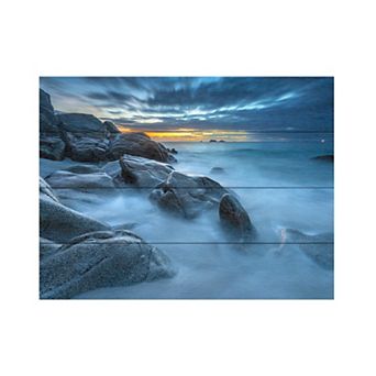 Trademark Fine Art Blue Hour for a Blue Ocean Wood Slat Wall Art