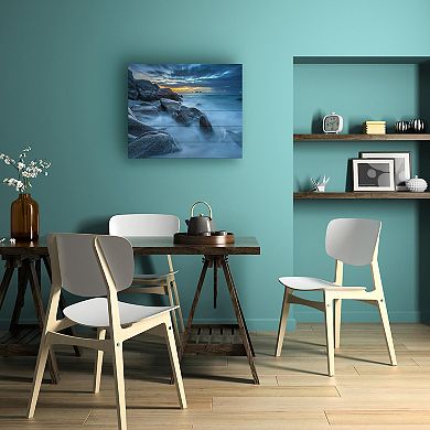 Trademark Fine Art Blue Hour for a Blue Ocean Wood Slat Wall Art