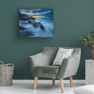 Trademark Fine Art Blue Hour for a Blue Ocean Wood Slat Wall Art