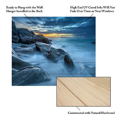 Trademark Fine Art Blue Hour for a Blue Ocean Wood Slat Wall Art