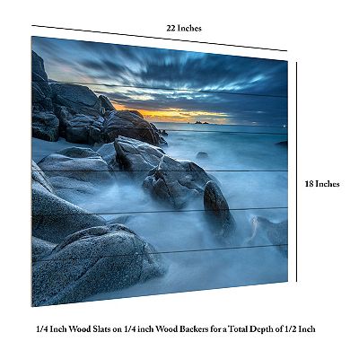 Trademark Fine Art Blue Hour for a Blue Ocean Wood Slat Wall Art