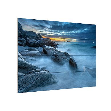 Trademark Fine Art Blue Hour for a Blue Ocean Wood Slat Wall Art