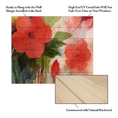 Trademark Fine Art Red Blossoms Wood Slat Wall Art