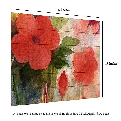Trademark Fine Art Red Blossoms Wood Slat Wall Art