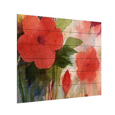 Trademark Fine Art Red Blossoms Wood Slat Wall Art