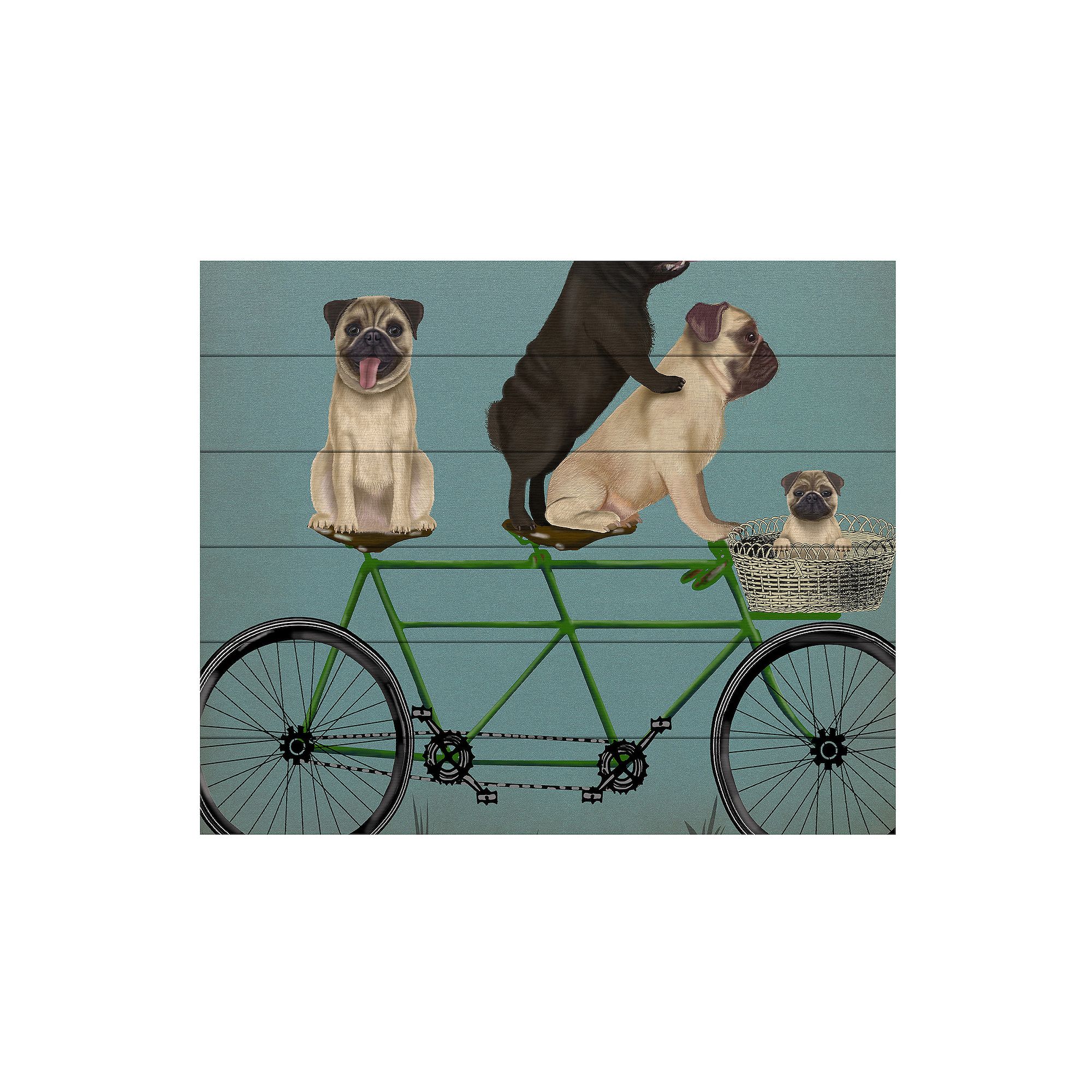 Trademark Fine Art Fab Funky Pug Tandem Wood Slat Art, Multi