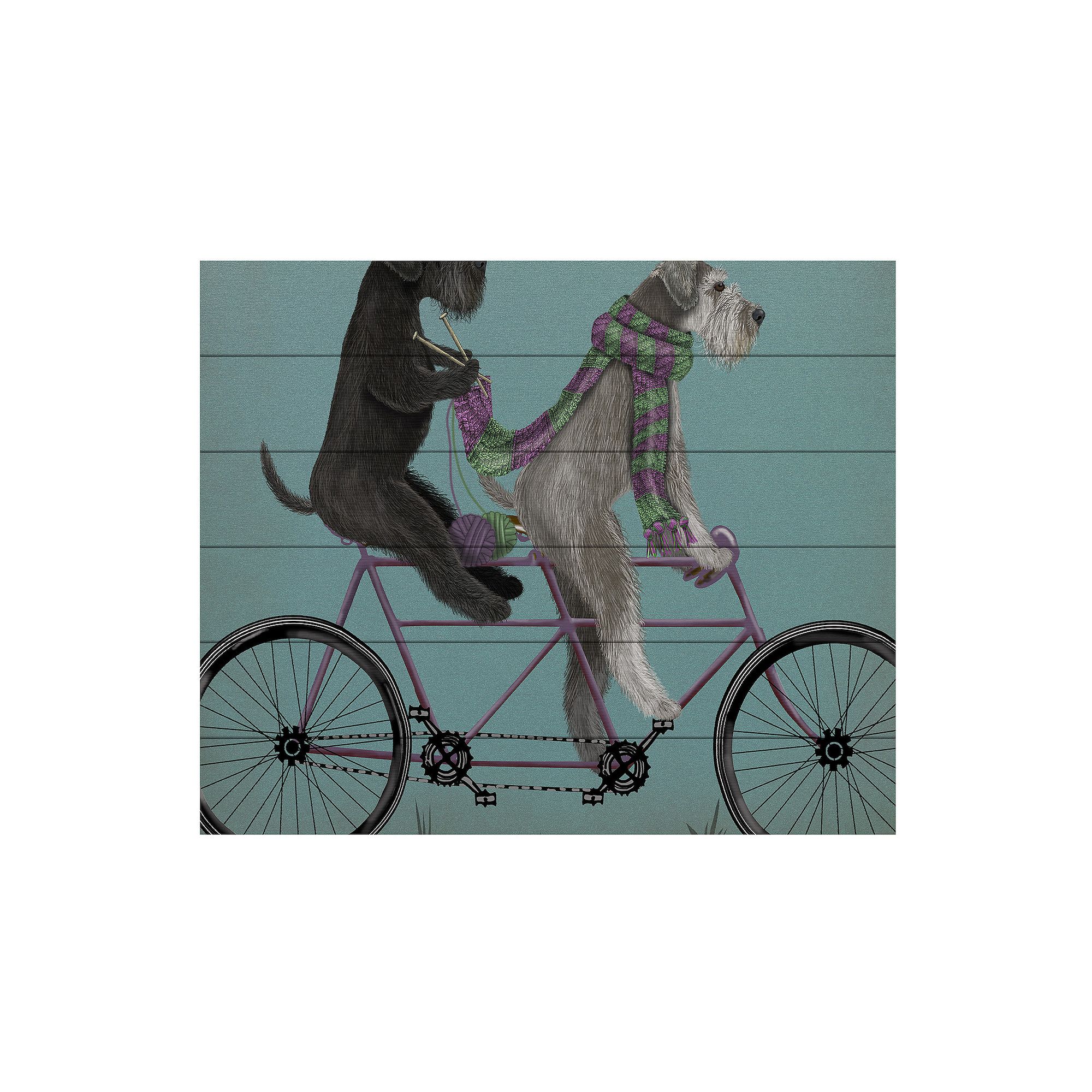 Trademark Fine Art Fab Funky Schnauzer Tandem Wood Slat Art, Multi
