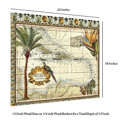 Trademark Fine Art Tropical Map Of West Indies Wood Slat Wall Art