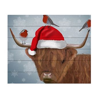 Trademark Fine Art Highland Cow And Robins Wood Slat Wall Art