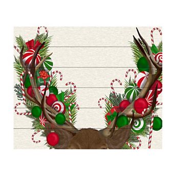 Trademark Fine Art Deer Candy Cane Wreath Wood Slat Wall Art