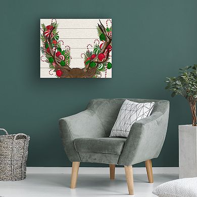 Trademark Fine Art Deer Candy Cane Wreath Wood Slat Wall Art