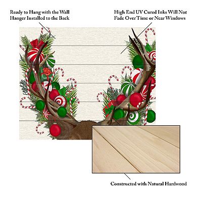 Trademark Fine Art Deer Candy Cane Wreath Wood Slat Wall Art