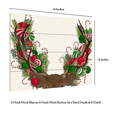 Trademark Fine Art Deer Candy Cane Wreath Wood Slat Wall Art
