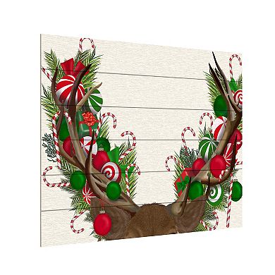 Trademark Fine Art Deer Candy Cane Wreath Wood Slat Wall Art