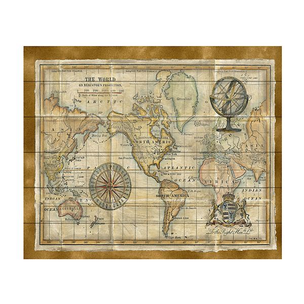 Trademark Fine Art Antique World Map Framed Wood Slat Wall Art