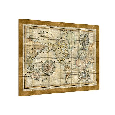 Trademark Fine Art Antique World Map Framed Wood Slat Wall Art