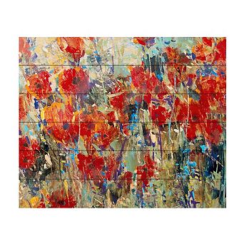 Trademark Fine Art Red Poppy Field Ii Wood Slat Wall Art