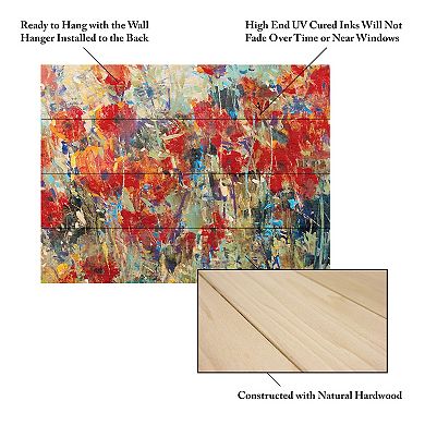 Trademark Fine Art Red Poppy Field Ii Wood Slat Wall Art