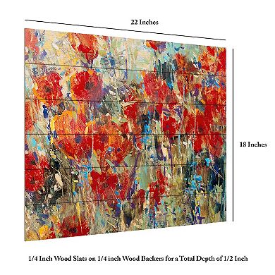 Trademark Fine Art Red Poppy Field Ii Wood Slat Wall Art