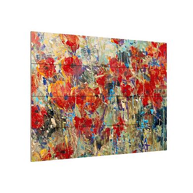 Trademark Fine Art Red Poppy Field Ii Wood Slat Wall Art