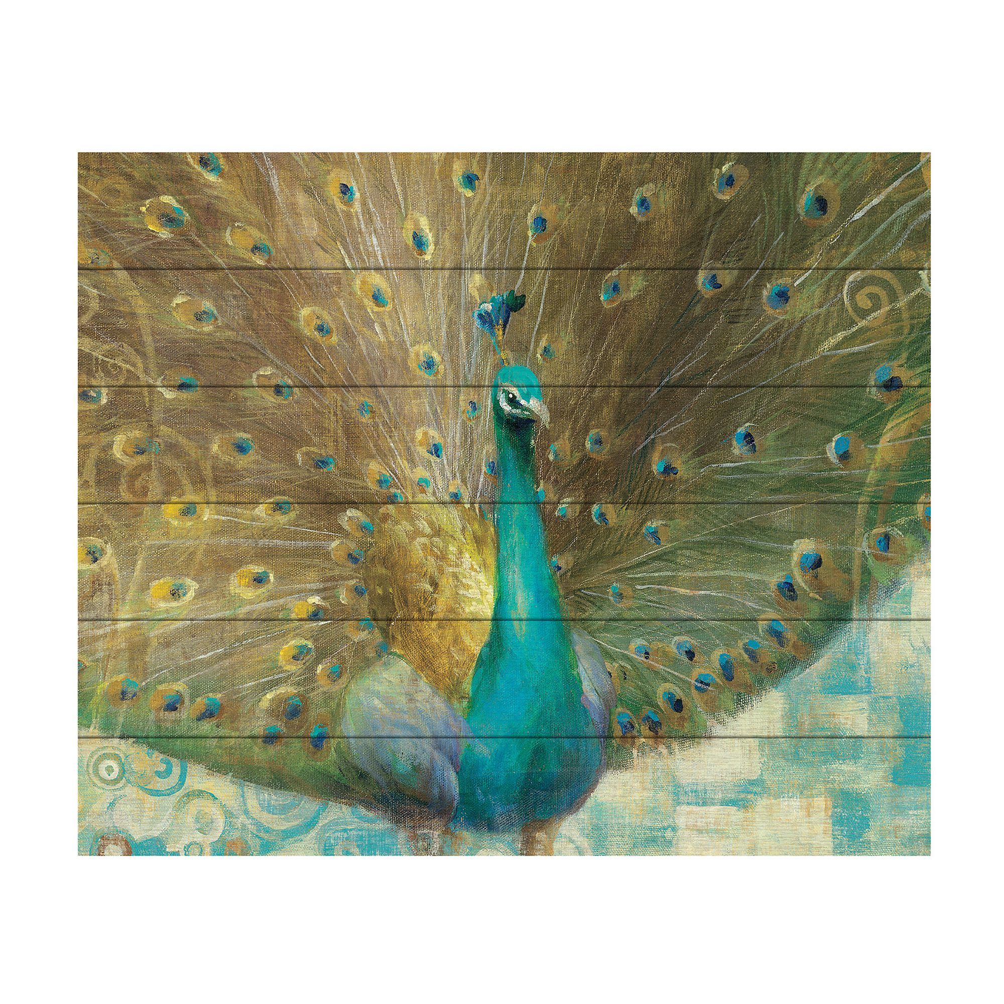 Trademark Fine Art Teal Peacock Wood Slat Wall Art, Multi