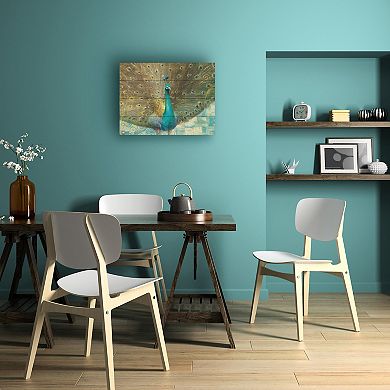 Trademark Fine Art Teal Peacock Wood Slat Wall Art