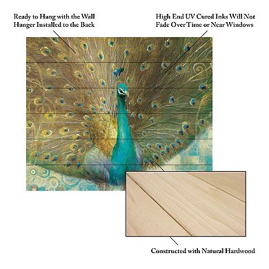 Trademark Fine Art Teal Peacock Wood Slat Wall Art