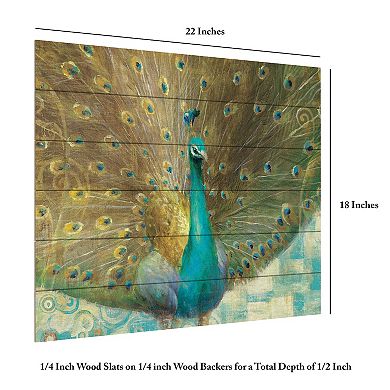Trademark Fine Art Teal Peacock Wood Slat Wall Art