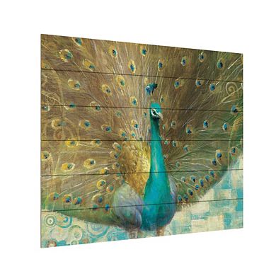 Trademark Fine Art Teal Peacock Wood Slat Wall Art