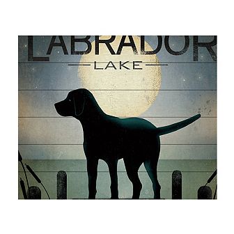 Trademark Fine Art Moonrise Black Dog Labrador Lake Wood Slat Wall Art