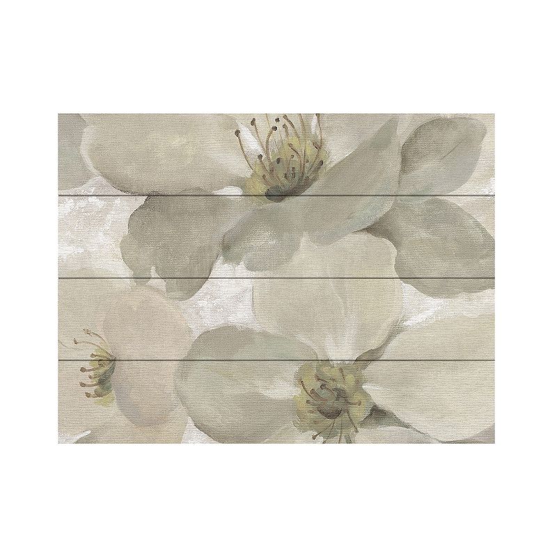 Trademark Fine Art White on White Floral I Crop Neutral Wood Slat Art, M
