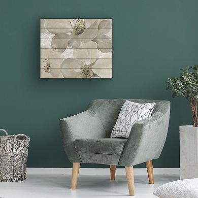 Trademark Fine Art 'White on White Floral I Crop Neutral' Wood Slat Art
