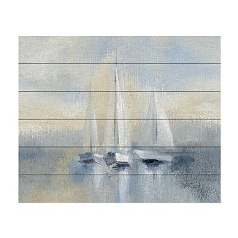 Trademark Fine Art Morning Sail I Blue Wood Slat Wall Art