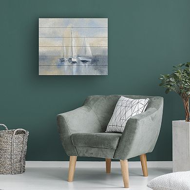 Trademark Fine Art Morning Sail I Blue Wood Slat Wall Art