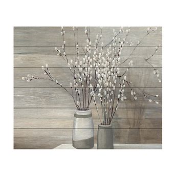 Trademark Fine Art 'Pussy Willow Still Life Gray Pots' Wood Slat Art